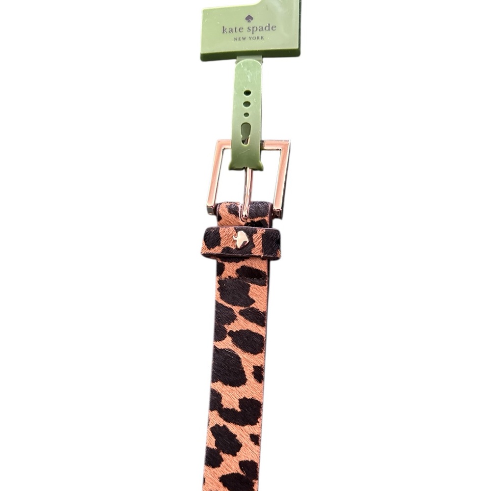 Kate Spade Animal Print Leather Belt with Black and Brown Hair on, gold buckle
